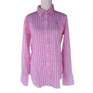 Vintage Lilly Pulitzer Pink White Striped Cotton Button Up Shirt Size 10 NWOT